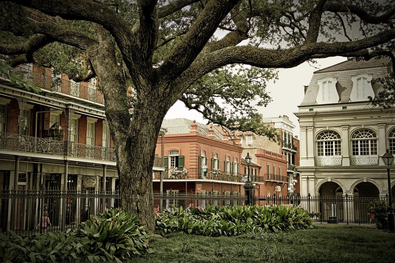 The intricate balconies and beautiful gardens line the streets in the French Quarter in New Orleans.