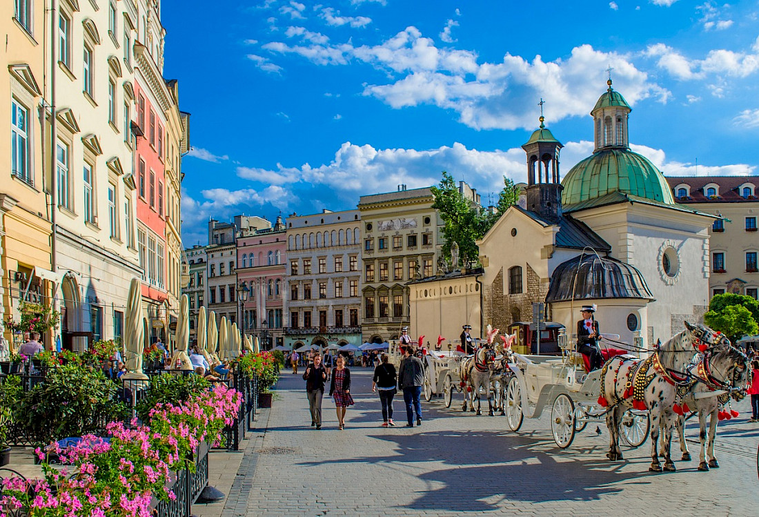 Krakow has Europe's largest medieval town square surrounded by beautiful architecture.